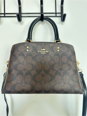 Coach Brown Monogram Dome Satchel with Black Handles